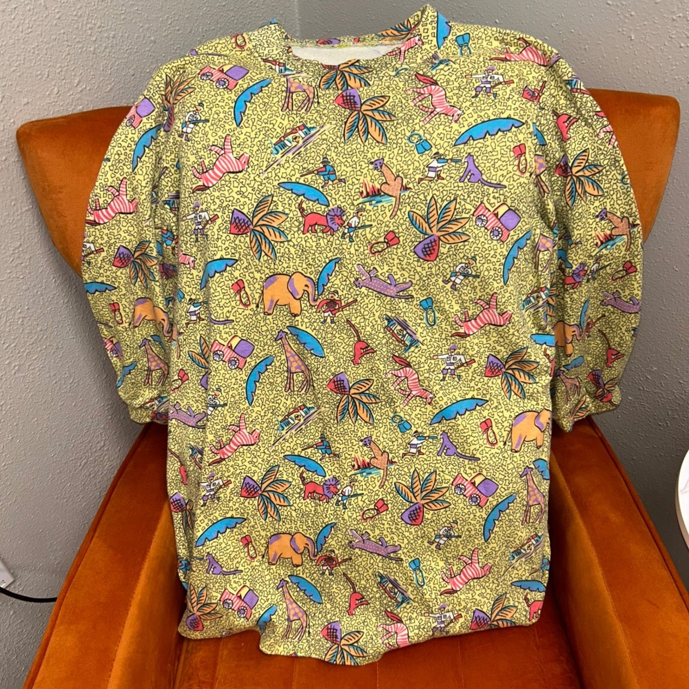 Vintage 90s Safari Animal Novelty Print Knit Top‎ Oversized Animal Jungle Art